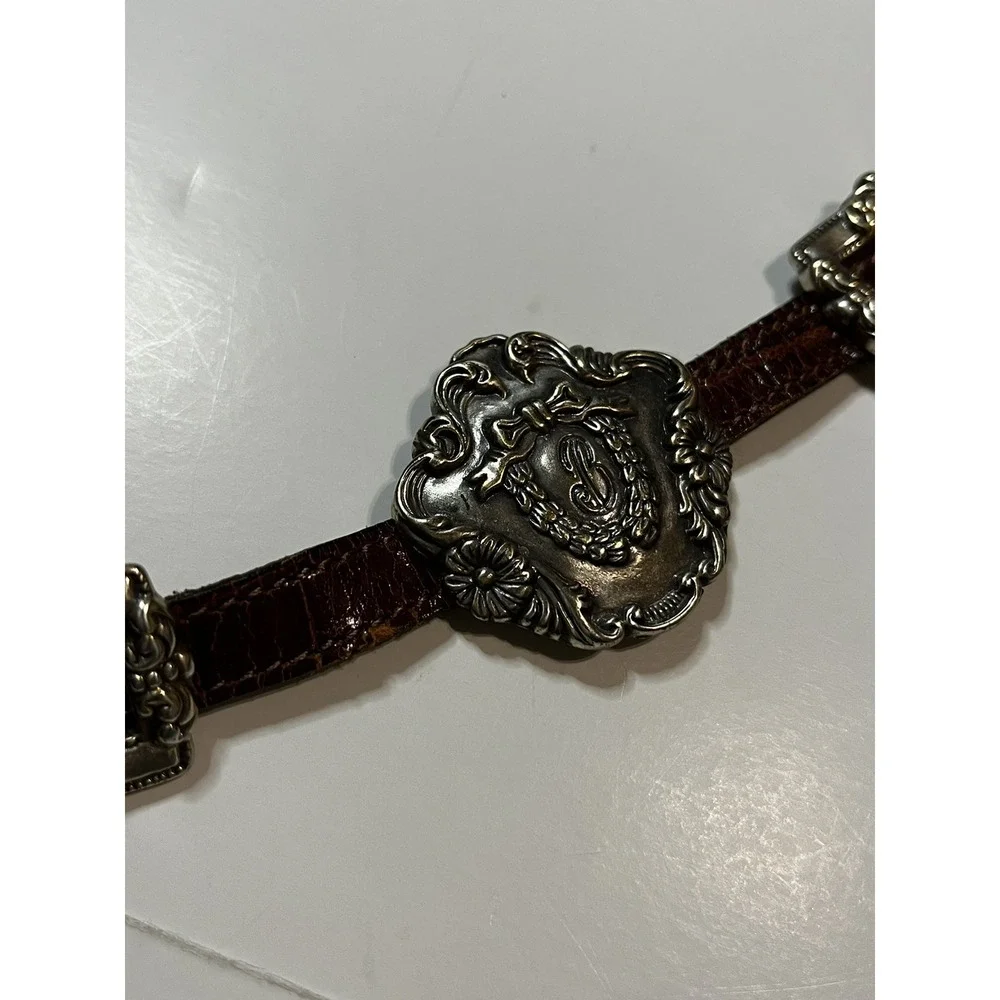 Brighton Concho Belt M Brown Leather Silver-Tone Medallion Western Vintage 1993